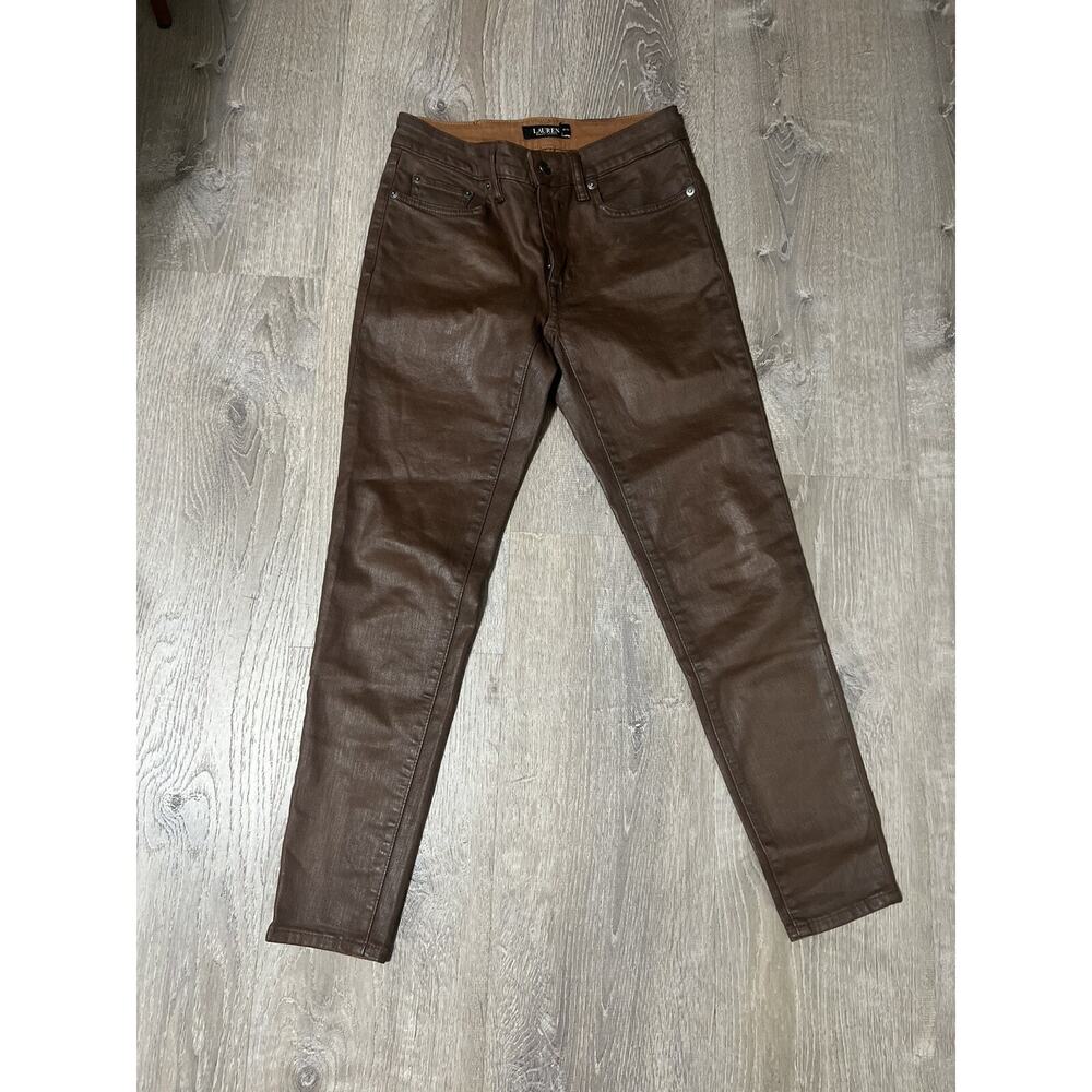 LRL Lauren Ralph Lauren Jeans Pants Woman's 2 Brown Wax Coated EUC